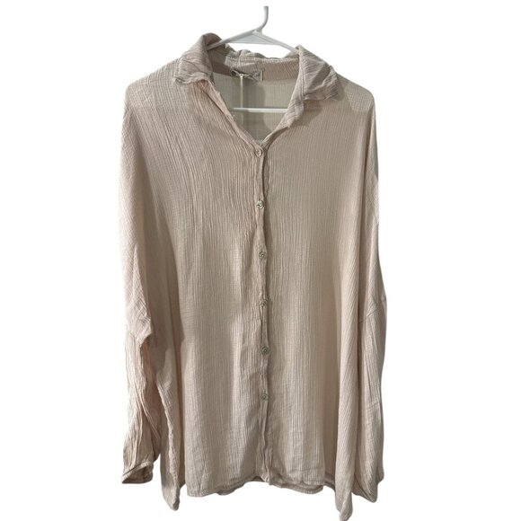 Cobblestone Living Belisa Pleated Button Up Blouse Made in Italy Size L/XL NWT - Picture 1 of 8